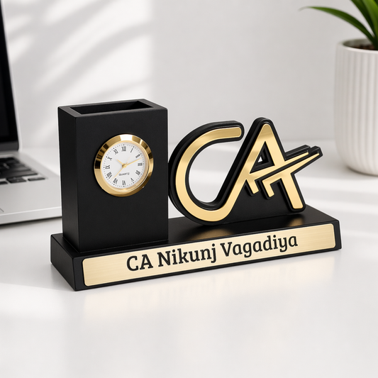 CA Desk Organizer with Clock & Pen Stand | Personalized Corporate Gift