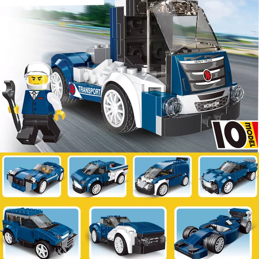 Heavy Truck Kit – 10-in-1 Blue Building Blocks (216+ Pcs) DIY Set