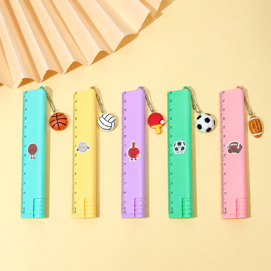 2-in-1 Sports Theme Ruler Pen Set with Ball Pendant | 13 cm