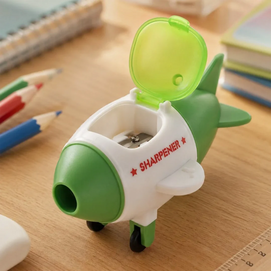 Cartoon Airplane 2-in-1 Pencil Sharpener and Eraser | Fun Rolling Toy Stationery