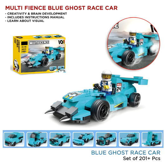 Blue Ghost Race Car 10-in-1 Building Blocks – 201+ Pcs DIY Set