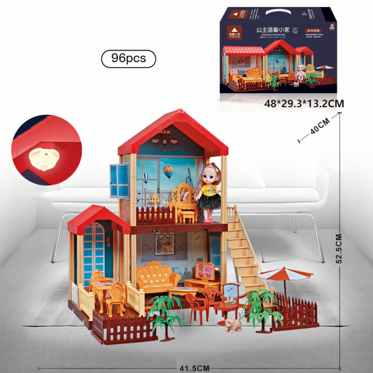 DIY Princess Garden Villa Playset – 96 Pcs with Staircase & Patio