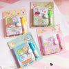 mini cartoon diary and pen set for kids in assorted pastel colors.