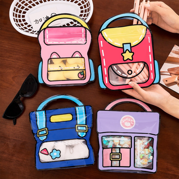 2D Cartoon School Bag Ziplock Pouch | Resealable Gift Bag