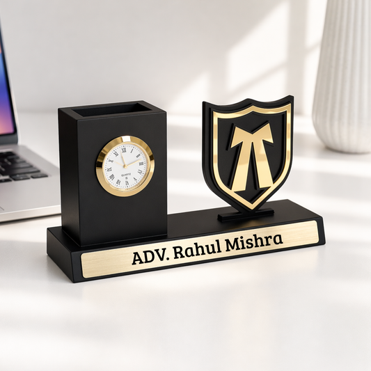 Advocate Desk Organizer with Pen Stand & Clock | Corporate Gift for Lawyers