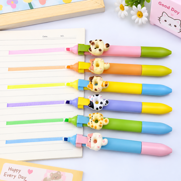2 in 1  Cartoon Cat Theme Gel Pen and Highlighter