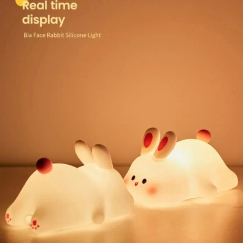Big face rabbit lamp made from soft, non-toxic silicone material