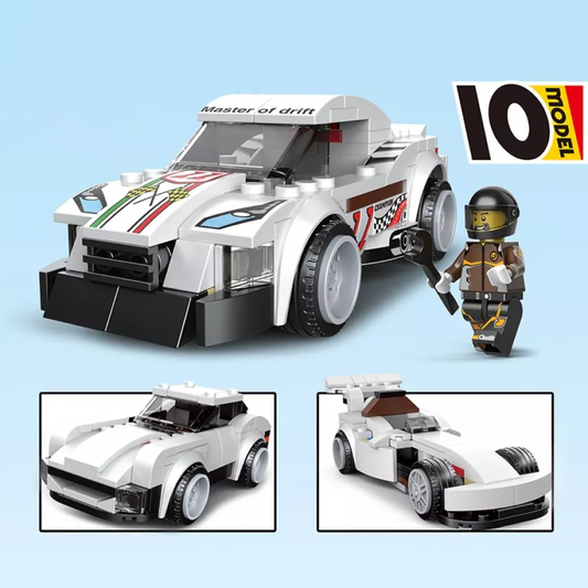 White Thunder Race Car 10-in-1 Building Blocks – 181+ Pcs DIY Set