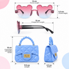 Fashionable Bear Gradient Sunglasses & Quilted Mini Purse Combo Set for Girls