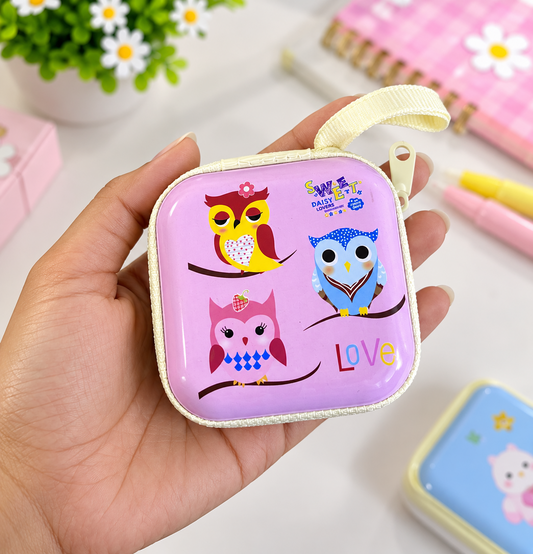 Cute Owl Square Tin Coin Pouch