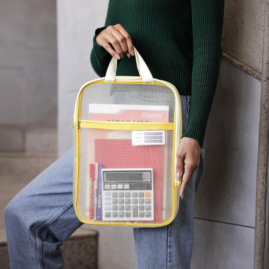 Kids' mesh classification bag featuring a 3-layer internal system for organizing textbooks and stationer