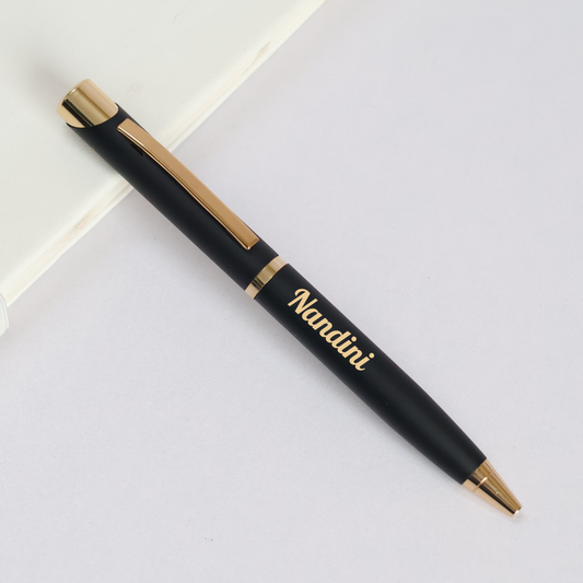 Glossy Black & Gold Personalised Pen | Engraved Name - Logo Corporate Gift