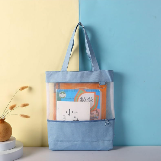 Retro Multipurpose Tote Bag | Clear Mesh Tuition & Lunch Handbag