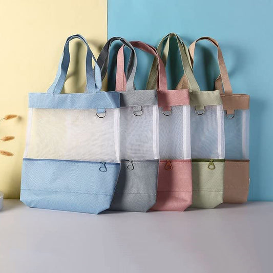 Retro Multipurpose Tote Bag | Clear Mesh Tuition & Lunch Handbag