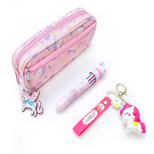 Unicorn Pouch Set ✨ | Multicolor Pen + Cute Keychain