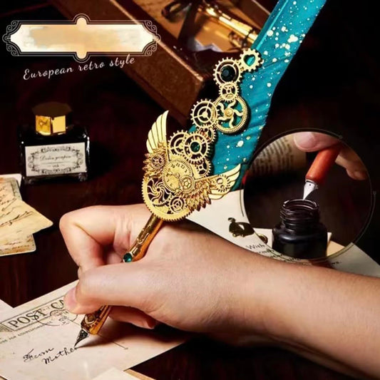 Vintage Vibes - Antique Calligraphy Feather Pen Set