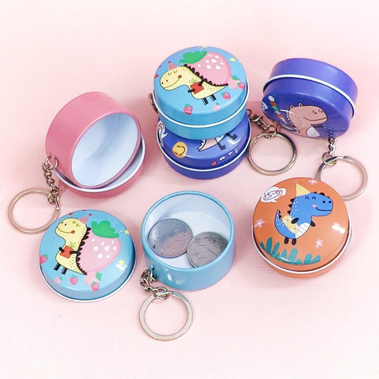 Dino Round Mini Metal Tin Box Keychain