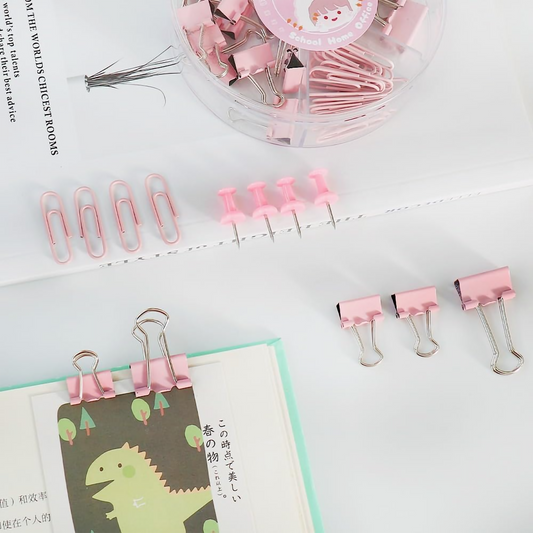 Cute Pastel Paper Clips, Binder Clips & Push Pins Set