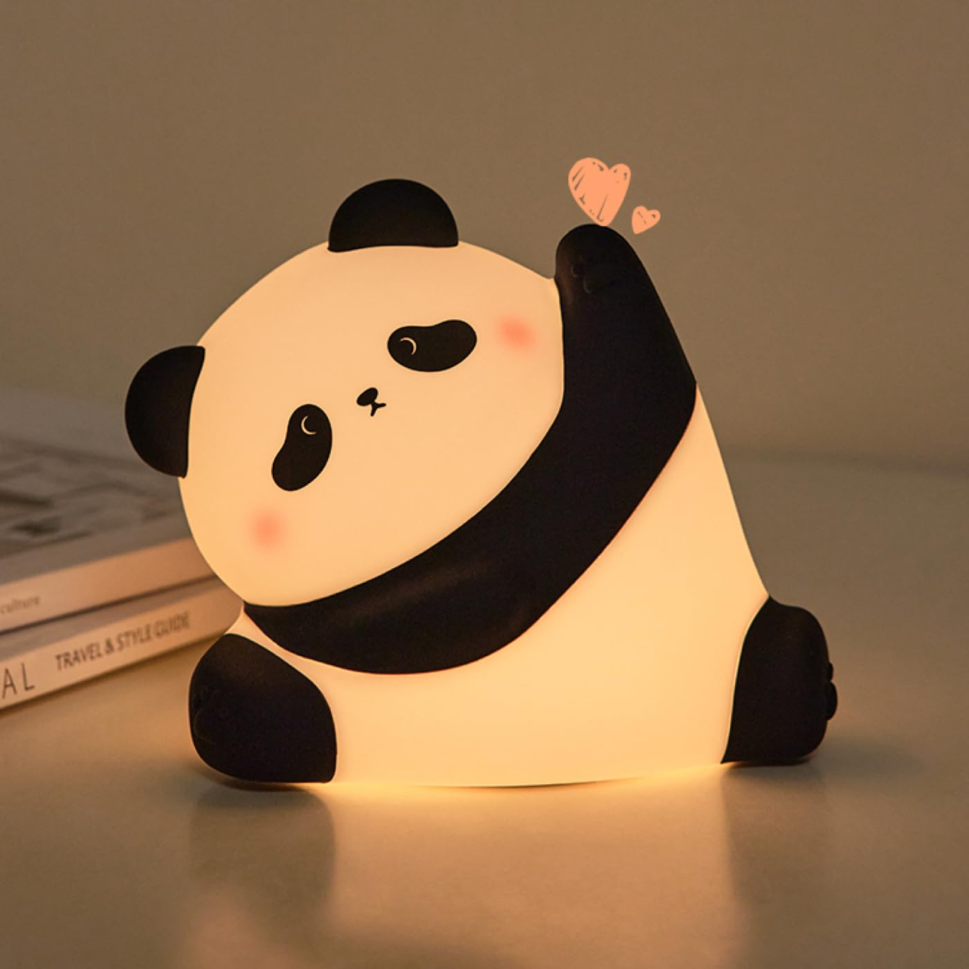 Cute panda night lamp with tap-activated design and soft silicone body