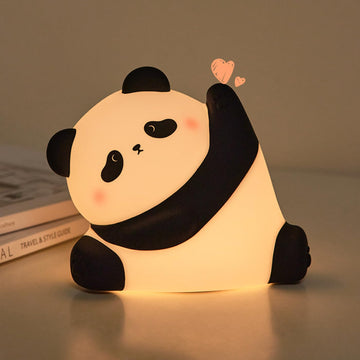 Cute panda night lamp with tap-activated design and soft silicone body