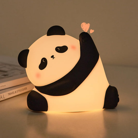 Cute panda night lamp with tap-activated design and soft silicone body