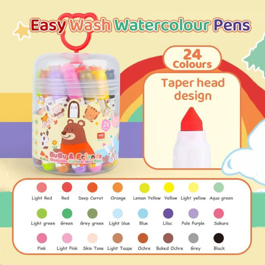 24 Colors Bear Washable Watercolor Pens - Easy Wash Art Markers