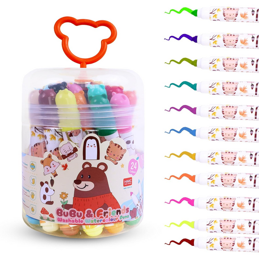 24 Colors Bear Washable Watercolor Pens - Easy Wash Art Markers