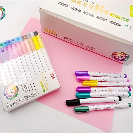 24-Color Acrylic Paint Marker Set - Versatile & Vibrant