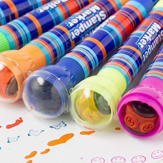 2-in-1 Roller Stamper Marker Pen Set of 10 | Stamp & Draw with Ease