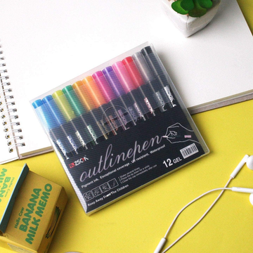 12-Color Outline Pen Set - Metallic Glitter Double-Headed Art Pen