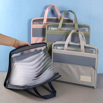 Multi-Pocket A4 Document Organizer – Zipper, Handle & Front Pocket