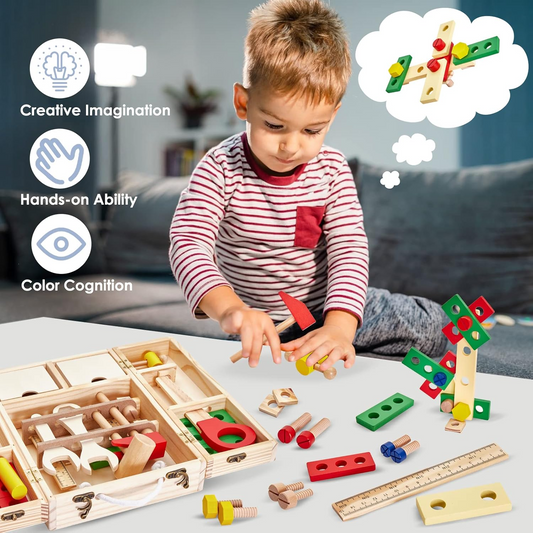Wooden Tool Set for Kids – Educational Building Blocks & Pretend Play Toys