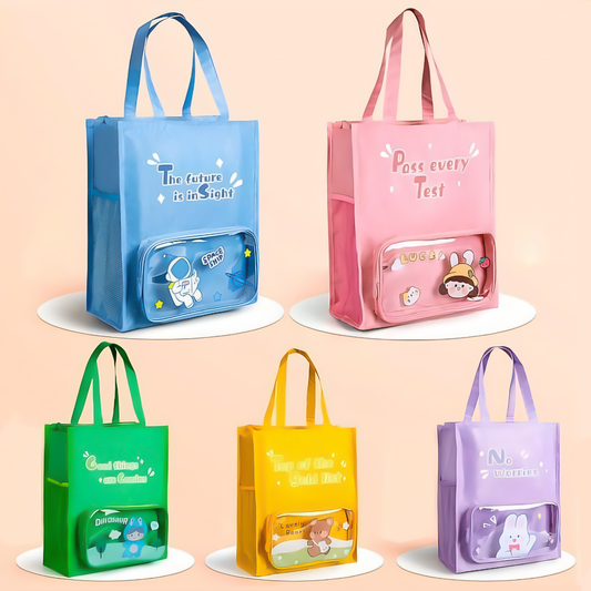 Kawaii Tuition Tote Bag with Transparent Stationery Pocket