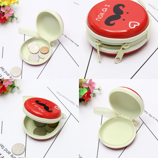 Cute mustache theme small zipper storage cases displayed on a table