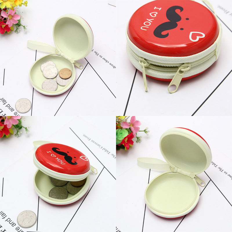 Cute mustache theme small zipper storage cases displayed on a table