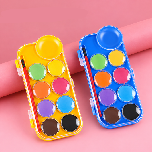 8 Colors Solid Watercolor Paint Set with Brush | Portable Pocket Watercolor Cakes