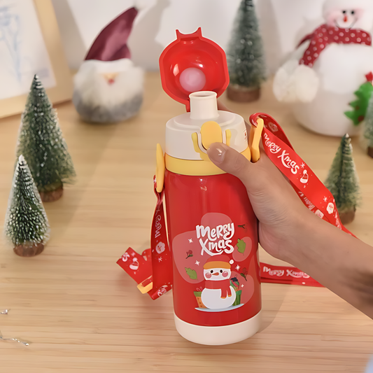 Festive Merry Xmas insulated bottle for kids, hot and cold vacuum flask