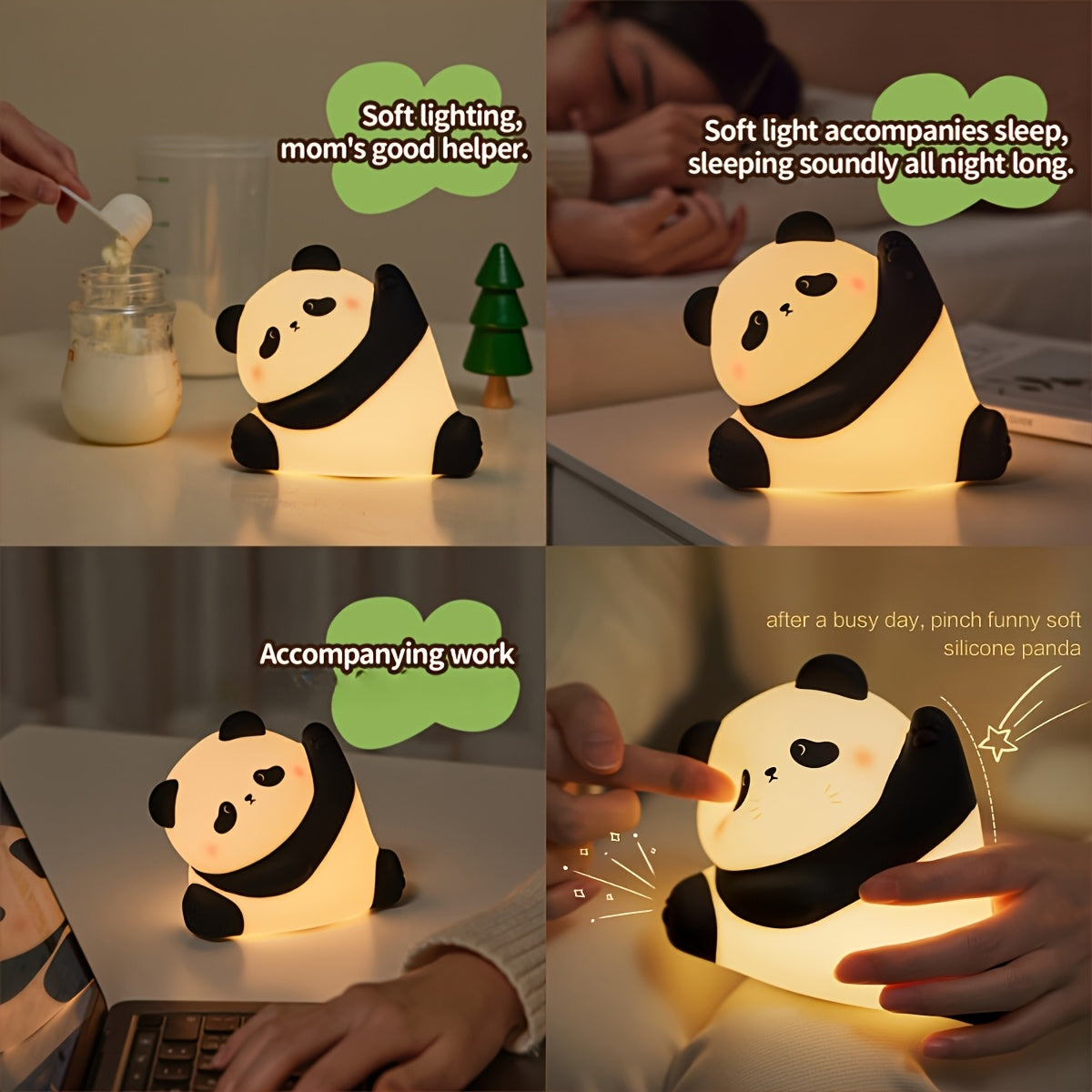 Panda LED night light for kids with sleep and ambient glow modes