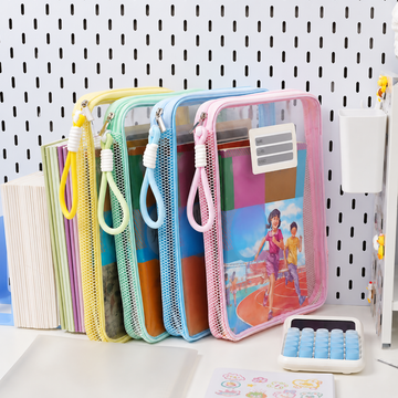 A4 Mesh Zipper Folder – 2-Compartment School Document Organizer with Handle