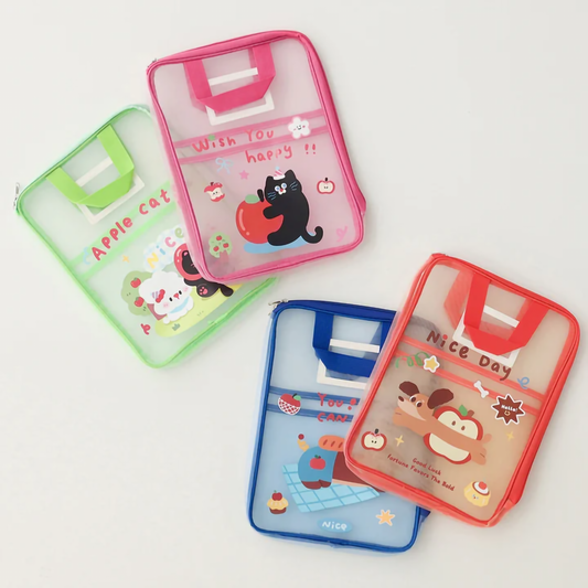 A4 Net Printed Subject Organizer Bag  | Vertical L-Shaped Opening School File Folder