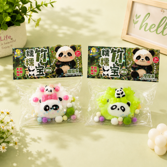 Adorable Cartoon Panda Slime Squishy Toy with Pom-Poms