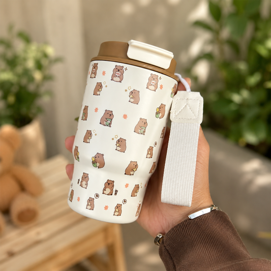 Aesthetic Animal Travel Coffee Cup with Strap 500ml | Portable and Best For Travel