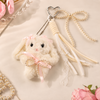 Aesthetic Fluffy Bunny Keychain | Cute Plush Rabbit Bag Charm with Pearl Bows