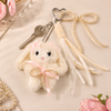 Aesthetic Fluffy Bunny Keychain | Cute Plush Rabbit Bag Charm with Pearl Bows