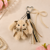 Aesthetic Fluffy Bunny Keychain | Cute Plush Rabbit Bag Charm with Pearl Bows