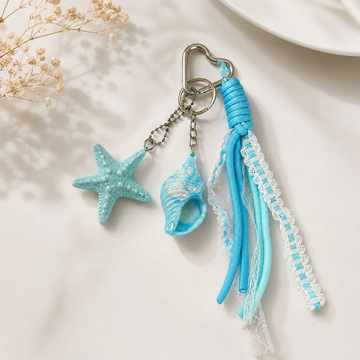Aesthetic Ocean Star & Seashell Keychain with Ribbon Lanyard
