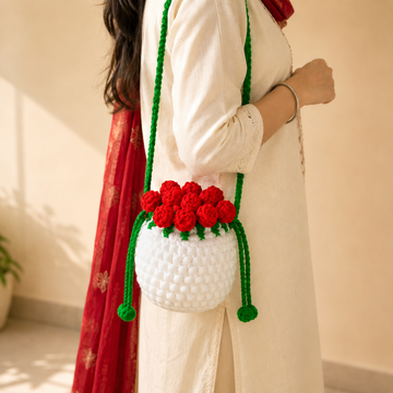 Handmade Crochet Rose Bouquet Pouch | Elegant Floral Accessory for Return Gifts