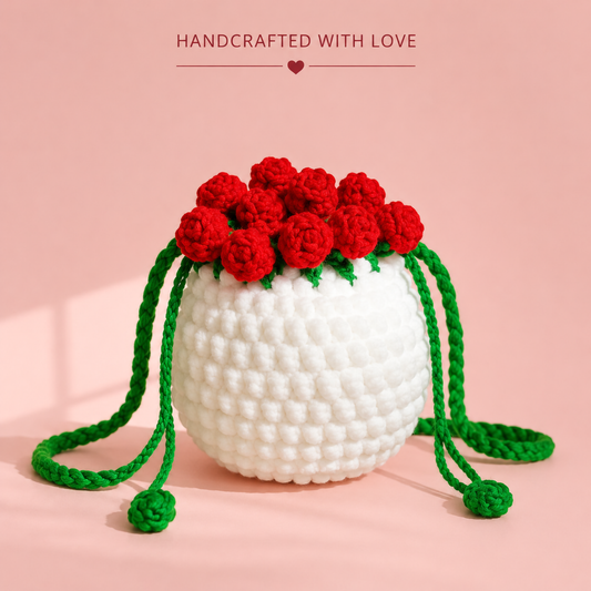 Handmade Crochet Rose Bouquet Pouch | Elegant Floral Accessory for Return Gifts