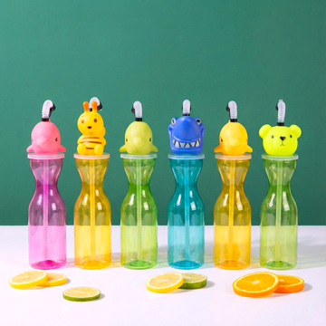 Cartoon Animal Sipper Bottle with Flexible Straw