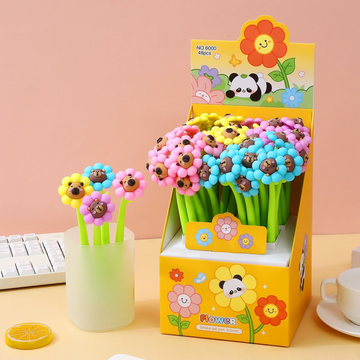Yellow retail display box filled with 48 pieces of cute capybara flower shake gel pens.